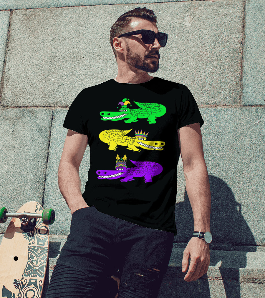 Alligator Crocodile Mardi Gras Festival Jester Kings T-Shirt