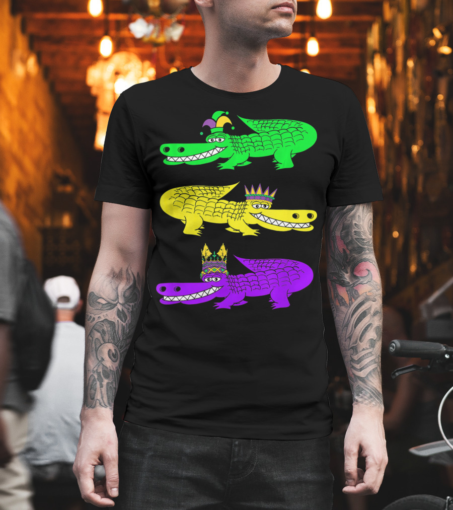 Alligator Crocodile Mardi Gras Festival Jester Kings T-Shirt