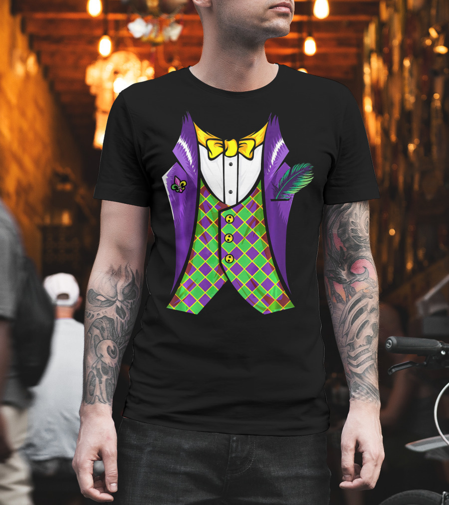 Mardi Gras Tuxedo Costume Pancake Tuesday Fleur-de-Lis T-Shirt