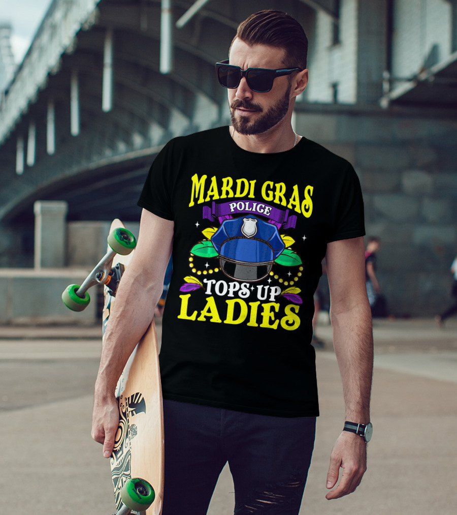 Mardi Gras Police Tops Up Beads Ladies Hat Feathers T-Shirt
