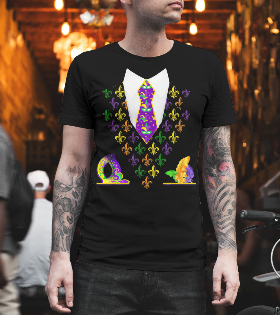 Mardi Gras Vest Costume Funny Vest with Fleur-de-lis and Mask T-Shirt