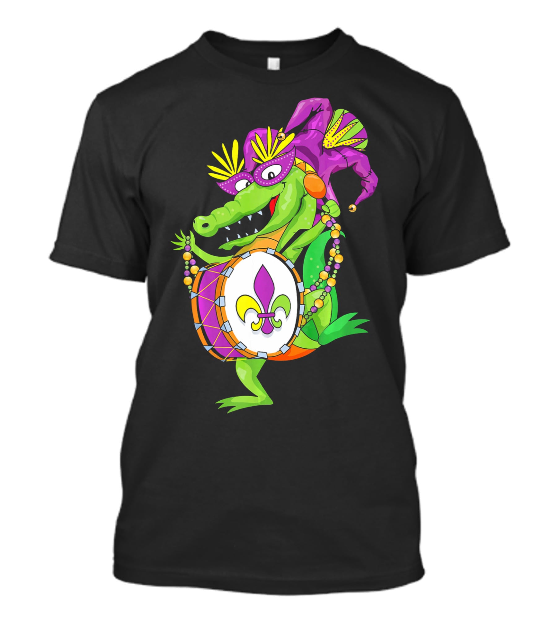 Cute Mardi Gras Alligator Jester Hat Drum Beads Fleur-de-Lis T-Shirt