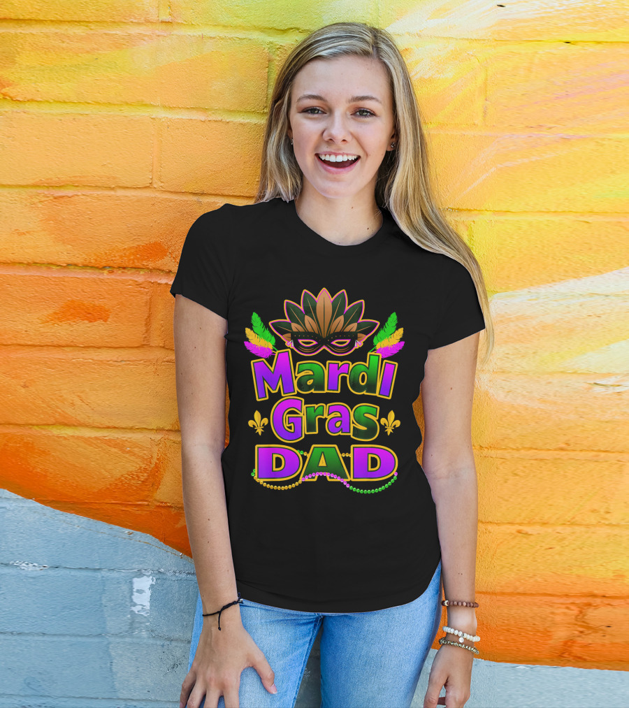 Mardi Gras Dad New Orleans Festive Masked T-Shirt