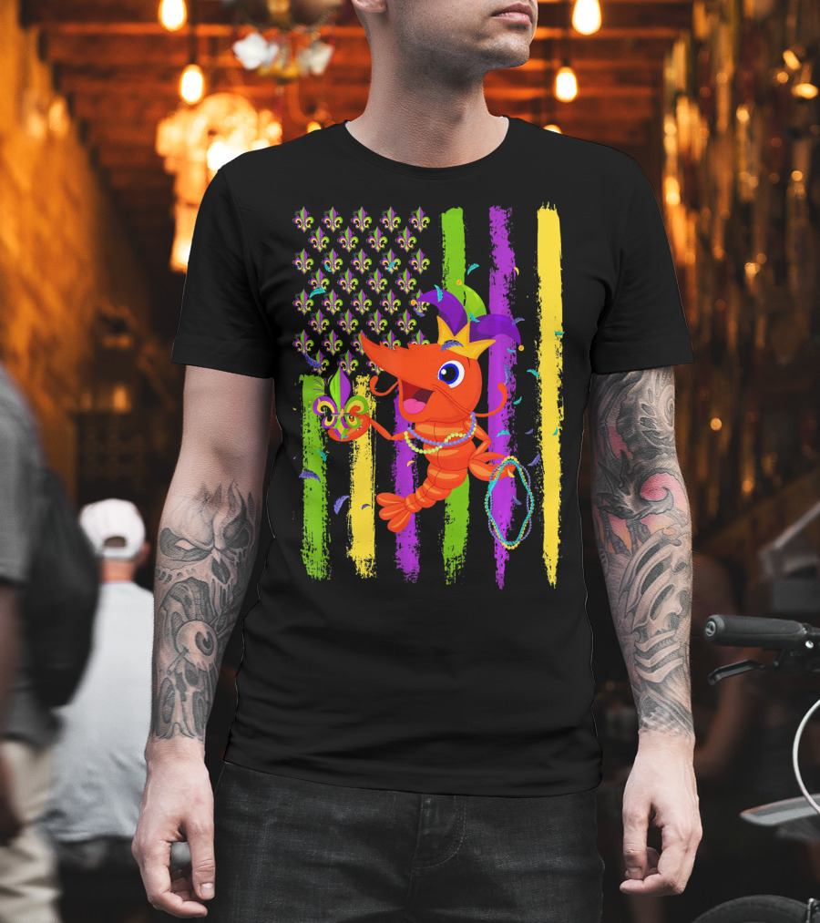 Carnival Crawfish American Mardi Gras Fleur-de-Lis Festive Colors T-Shirt
