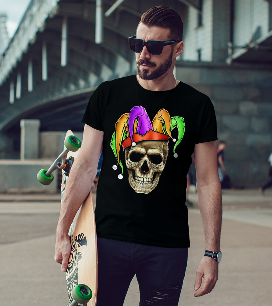 Skull Mardi Gras Jester Joker Carnival Hat T-Shirt