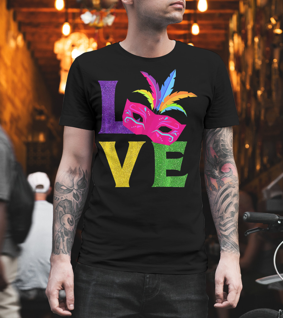 Love Colorful Carnival Feathered Mask Party T-Shirt