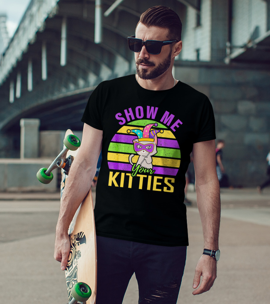 Show Me Your Kitties Mardi Gras Cat Mask Hat T-Shirt