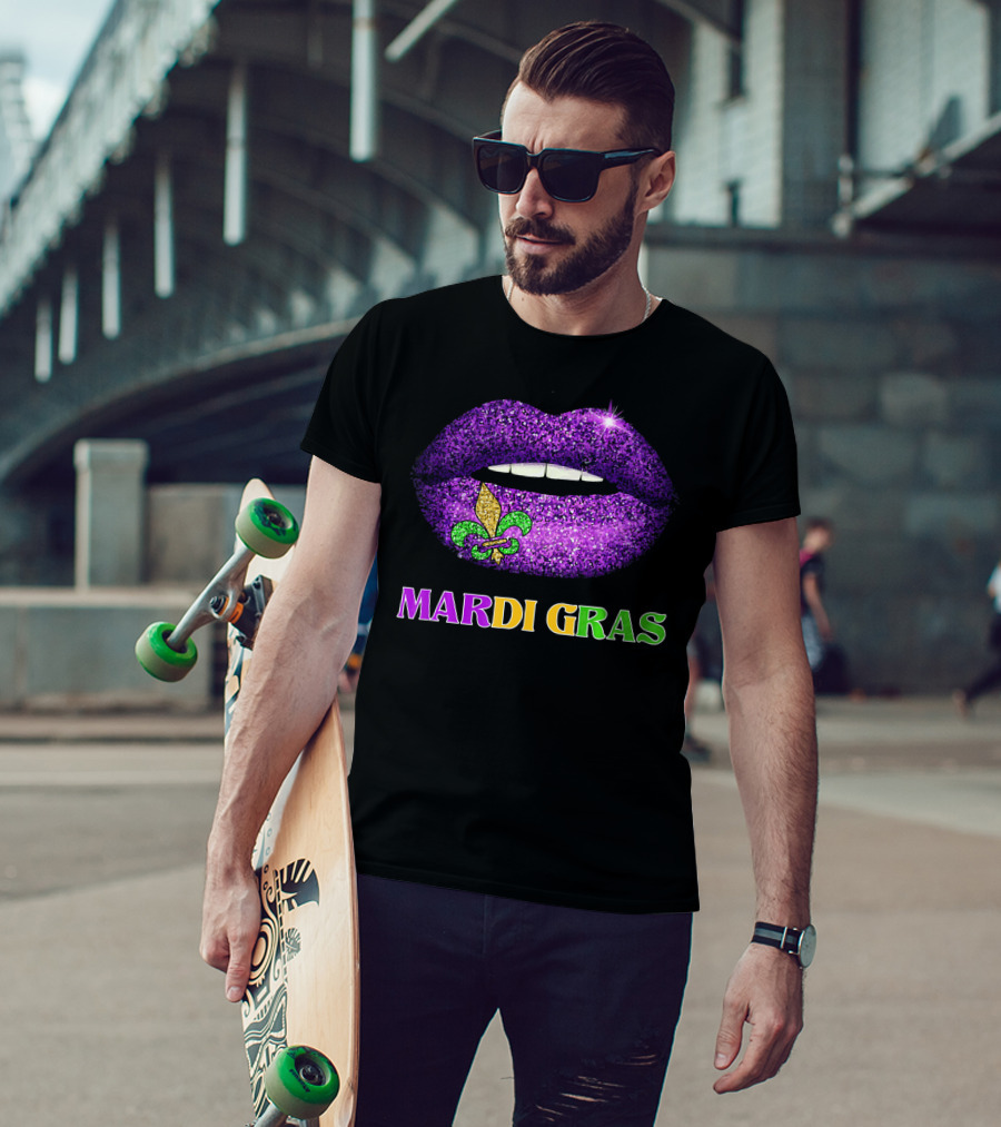 Mardi Gras Purple Lips Fleur-de-Lis Costume T-Shirt