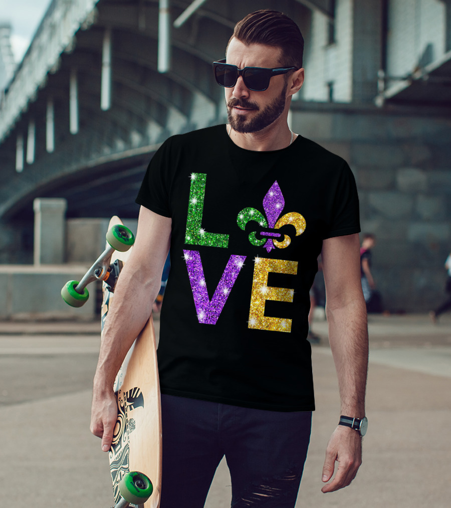 LOVE Mardi Gras Fleur-de-Lis Sparkling Colors T-Shirt