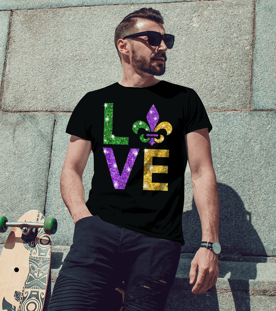 LOVE Mardi Gras Fleur-de-Lis Sparkling Colors T-Shirt