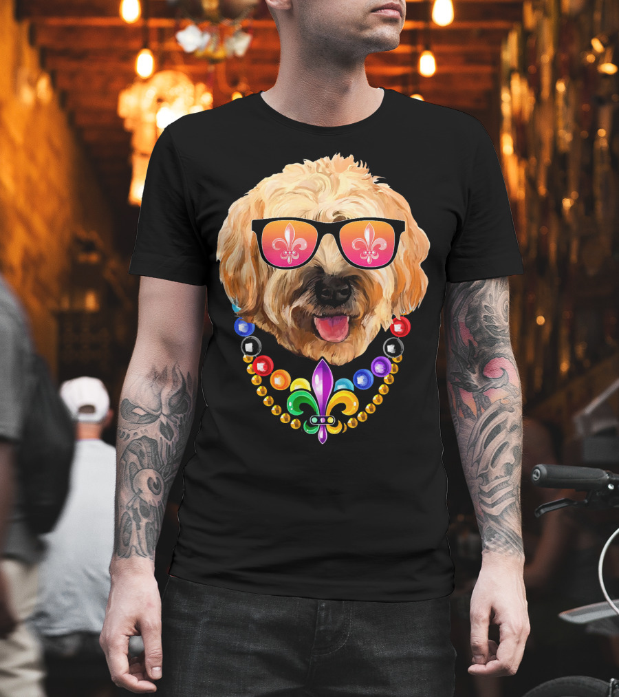 Goldendoodle Mardi Gras Beads Sunglasses Fleur-de-Lis T-Shirt