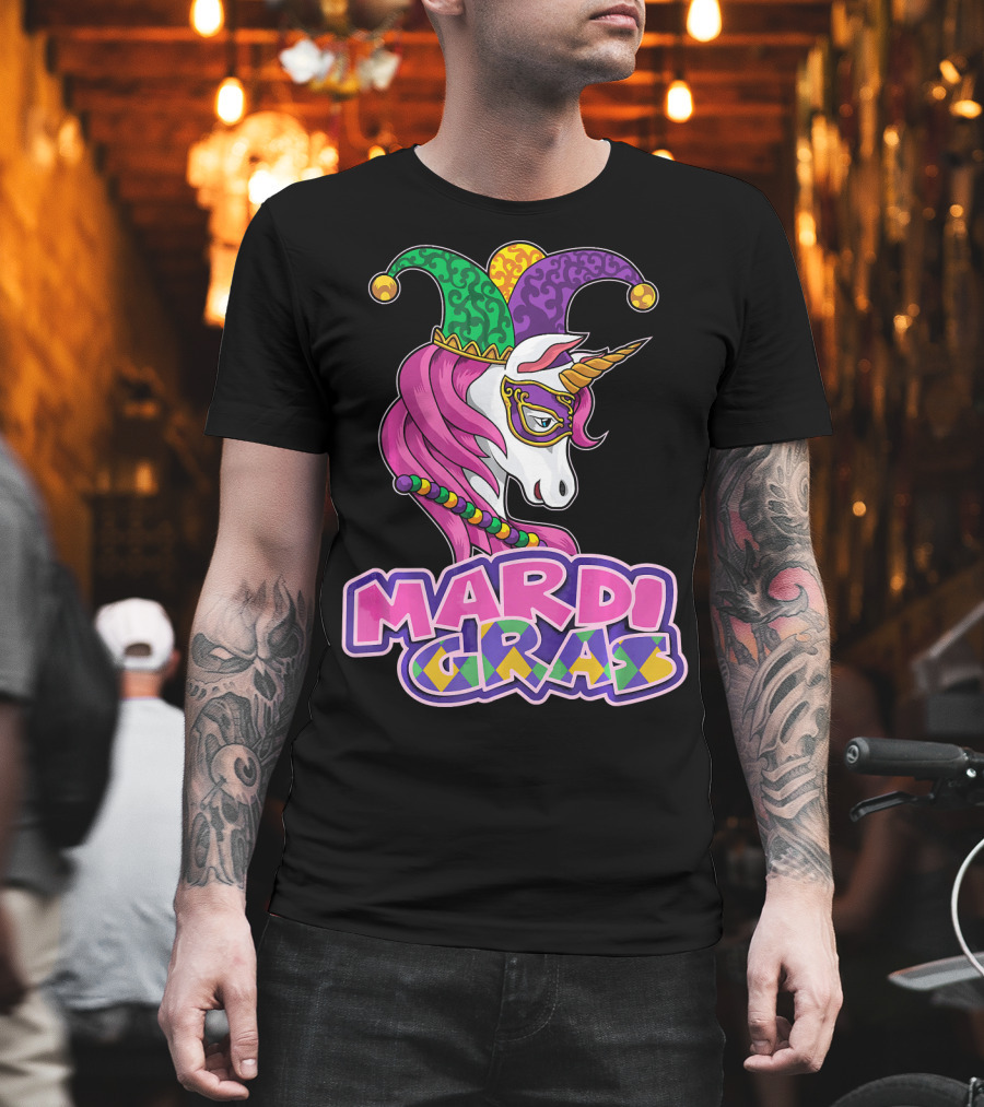 Mardi Gras Unicorn Jester Mask Carnival Lover T-Shirt