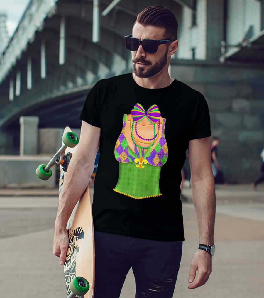 Colorful Mardi Gras Beads Tuxedo Costume With Harlequin T-Shirt