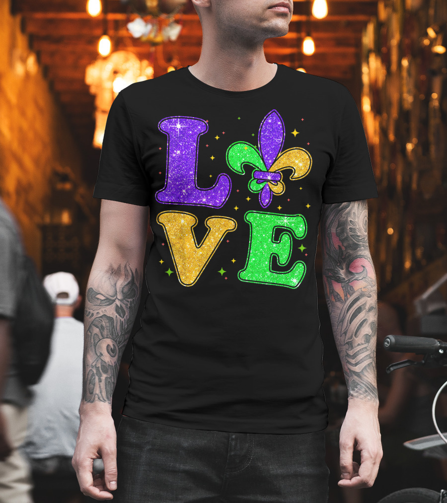 Love Mardi Gras Fleur De Lis Glitter T-Shirt