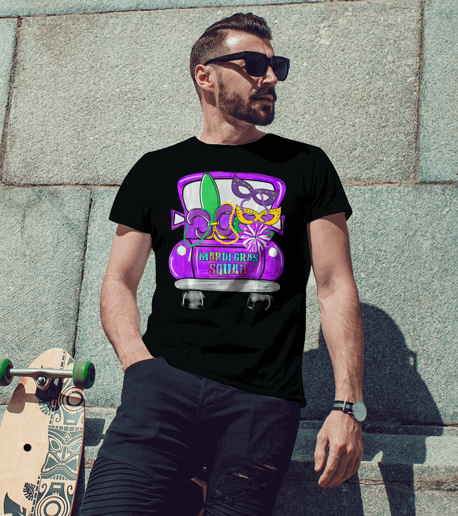 Mardi Gras Squad Truck Festive Masks And Beads T-Shirt