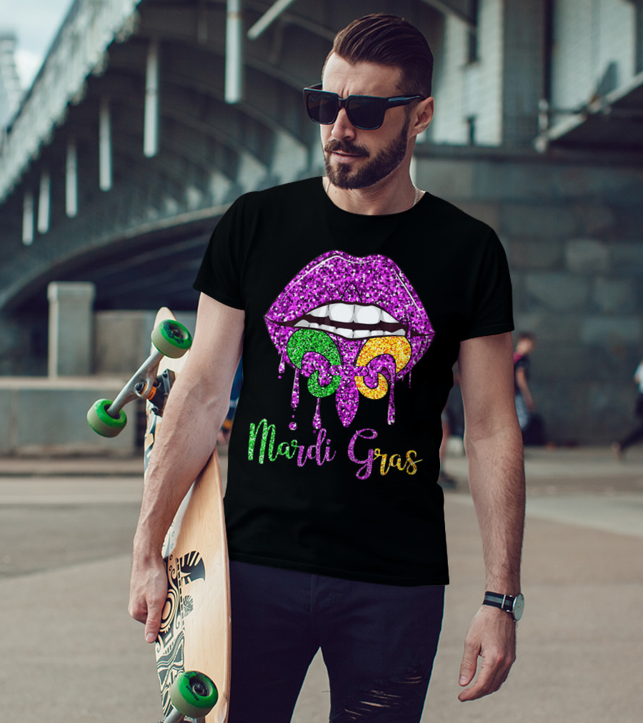 Mardi Gras Lip Biting Fleur De Lis Diamond Shining Co T-Shirt