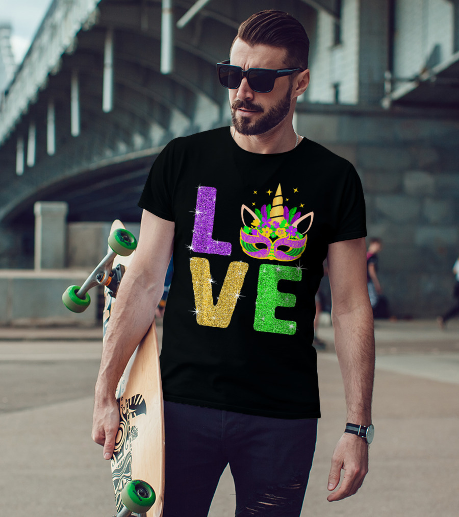 Unicorn Masquerade Mask Mardi Gras Love T-Shirt