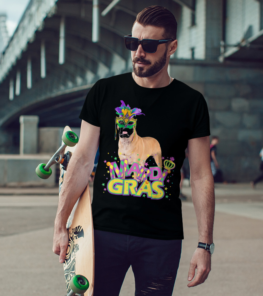 Mardi Gras Bullmastiff Mask Feathers Stars T-Shirt