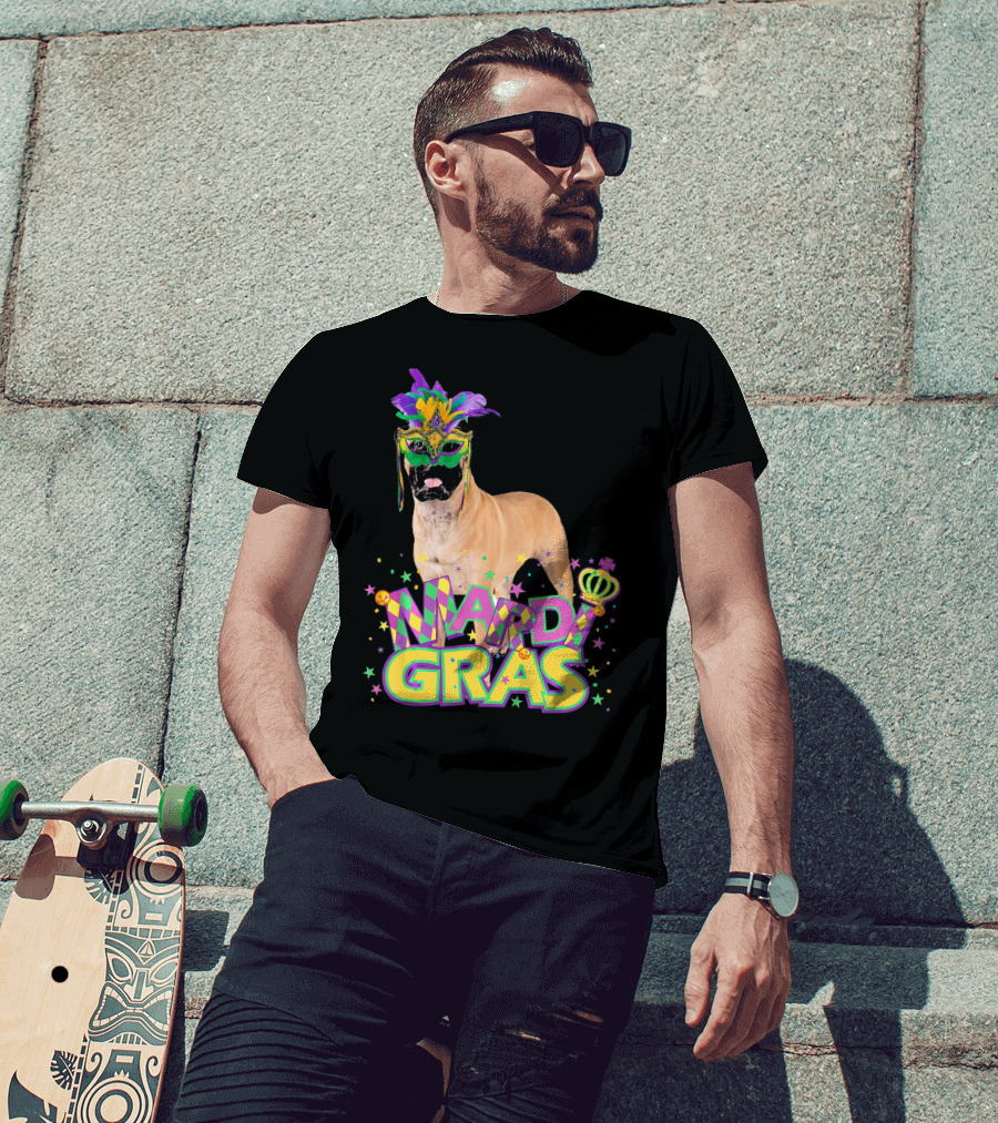 Mardi Gras Bullmastiff Mask Feathers Stars T-Shirt