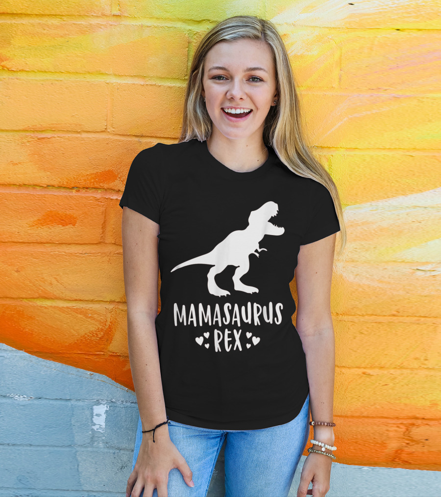 Mamasaurus Rex Mother Dinosaur With Hearts T-Shirt