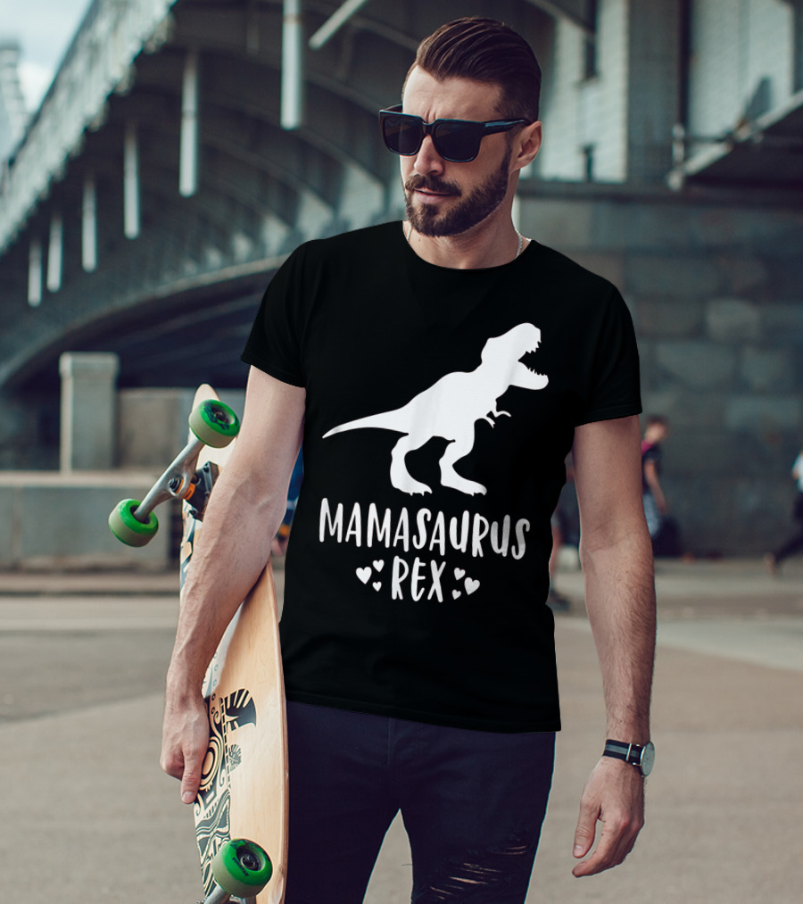 Mamasaurus Rex Mother Dinosaur With Hearts T-Shirt