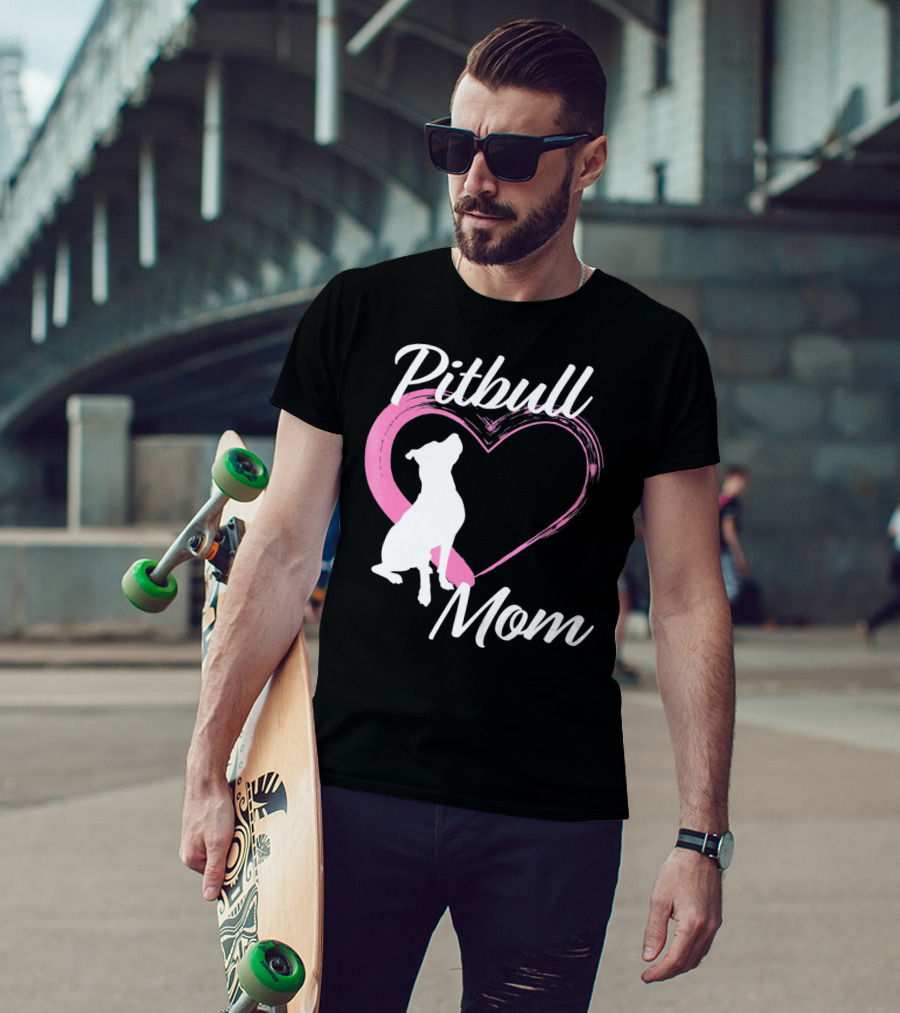 Pitbull Mom Heart Silhouette For Dog Lovers T-Shirt