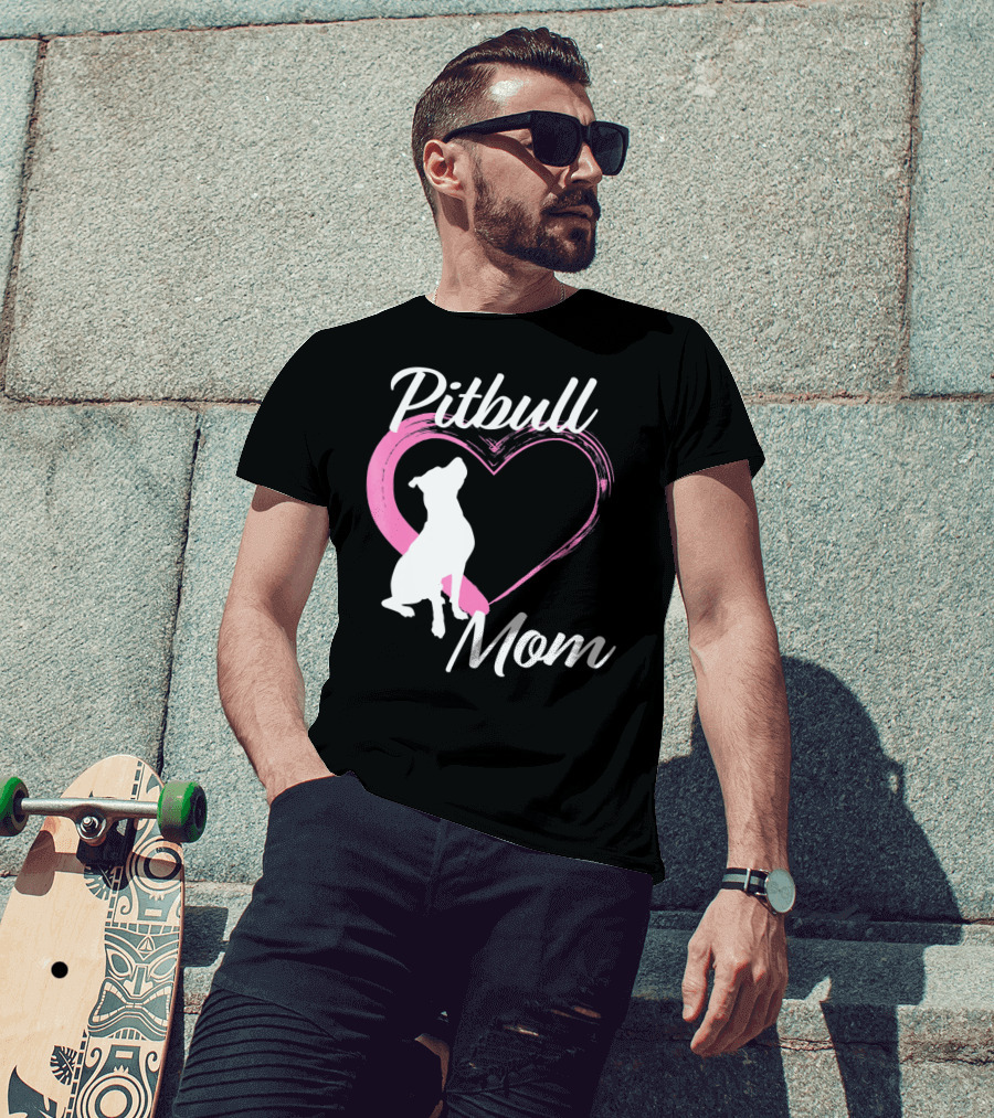 Pitbull Mom Heart Silhouette For Dog Lovers T-Shirt