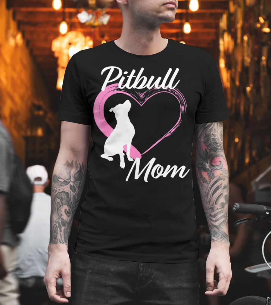 Pitbull Mom Heart Silhouette for Dog Lovers T-Shirt