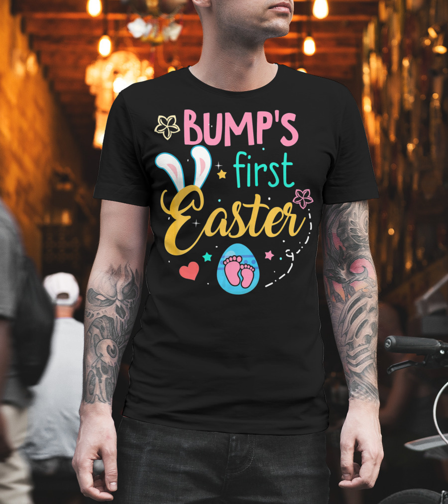Bump's First Easter New Baby Mother Pregn Bunny Ears Hearts Flowers T-Shirt