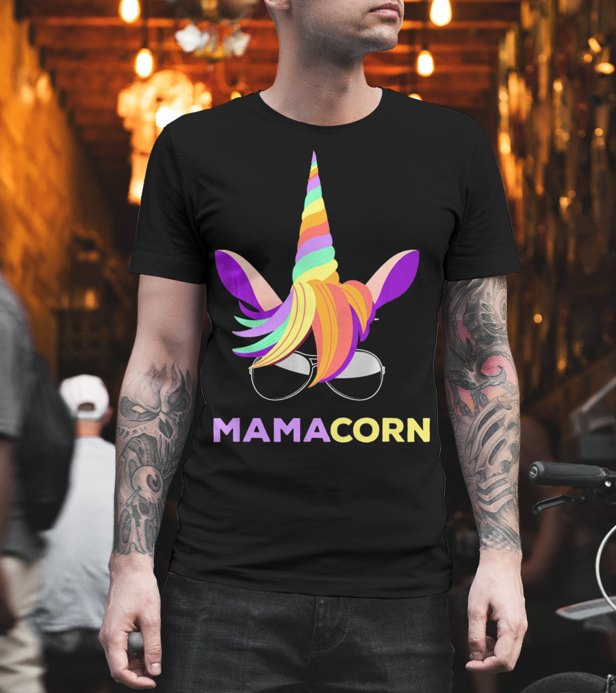 Mamacorn Unicorn Mom with Sunglasses Rainbow Horn T-Shirt