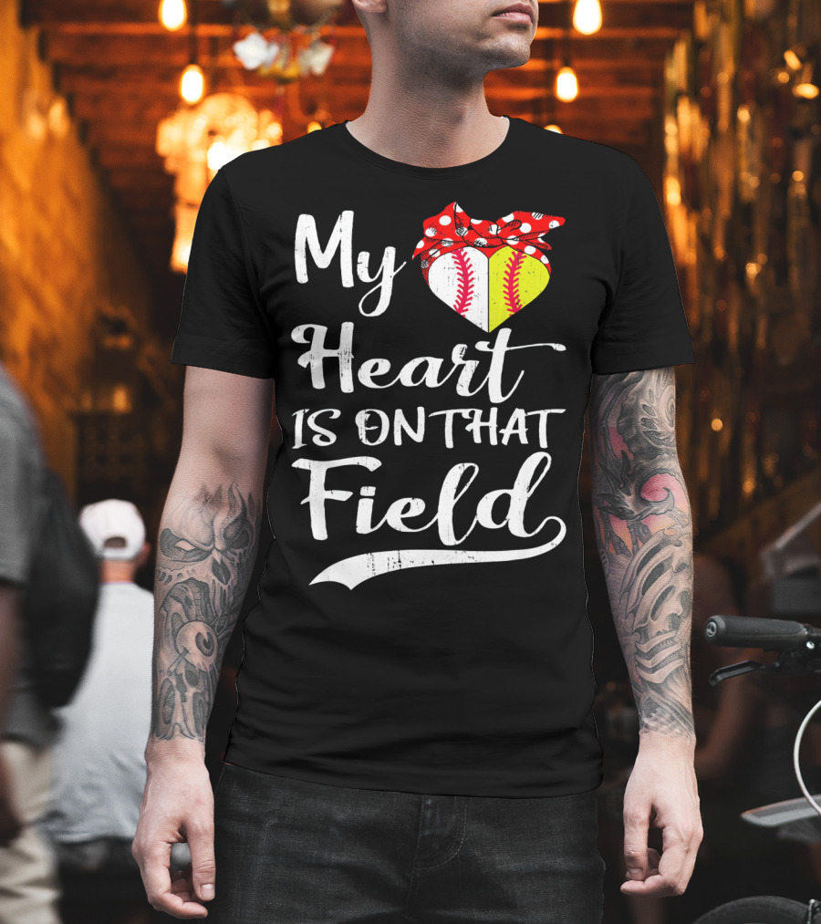 My Heart is on That Field Baseball with Bandana Heart T-Shirt