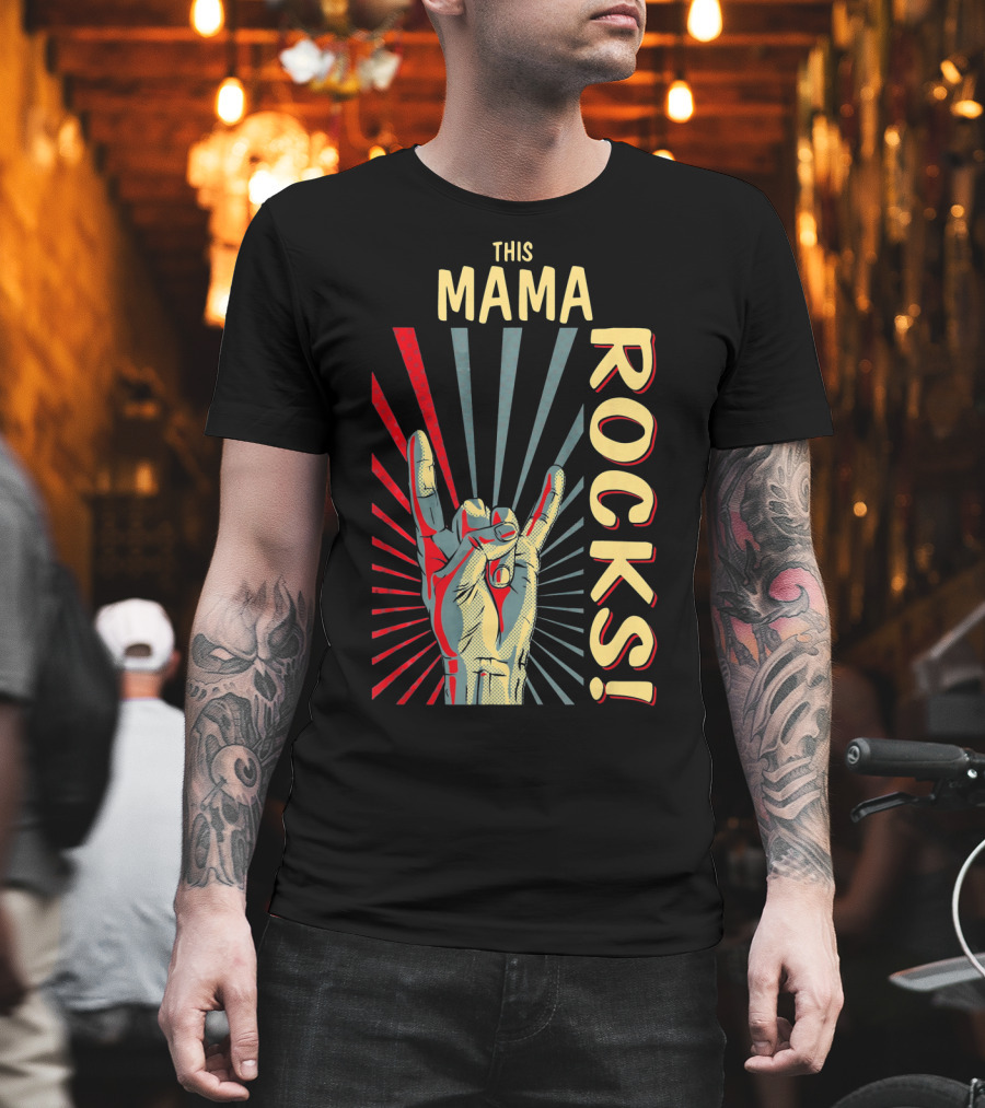 This Mama Rocks Vintage Retro Hand Gesture Concert T-Shirt