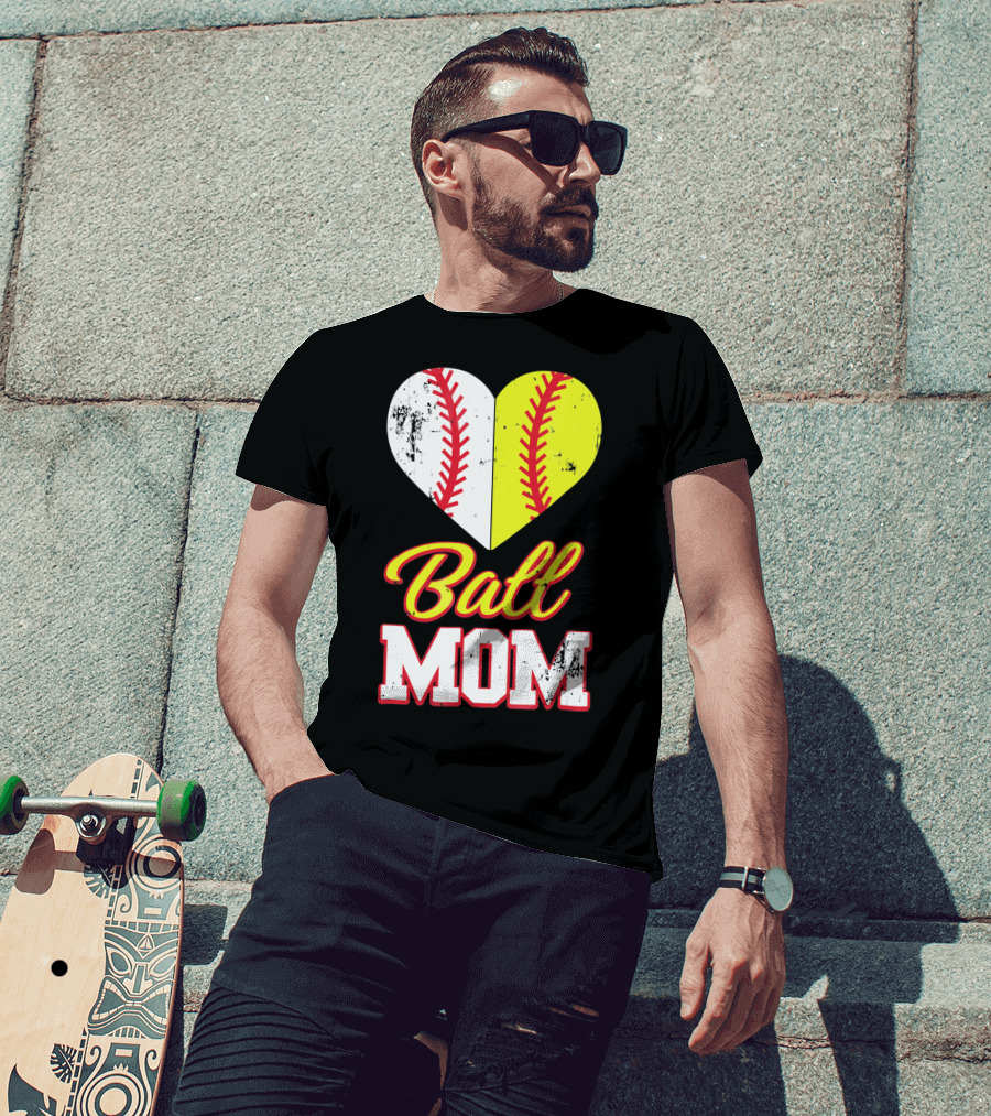 Funny Softball Mom Ball Mom Heart T-Shirt