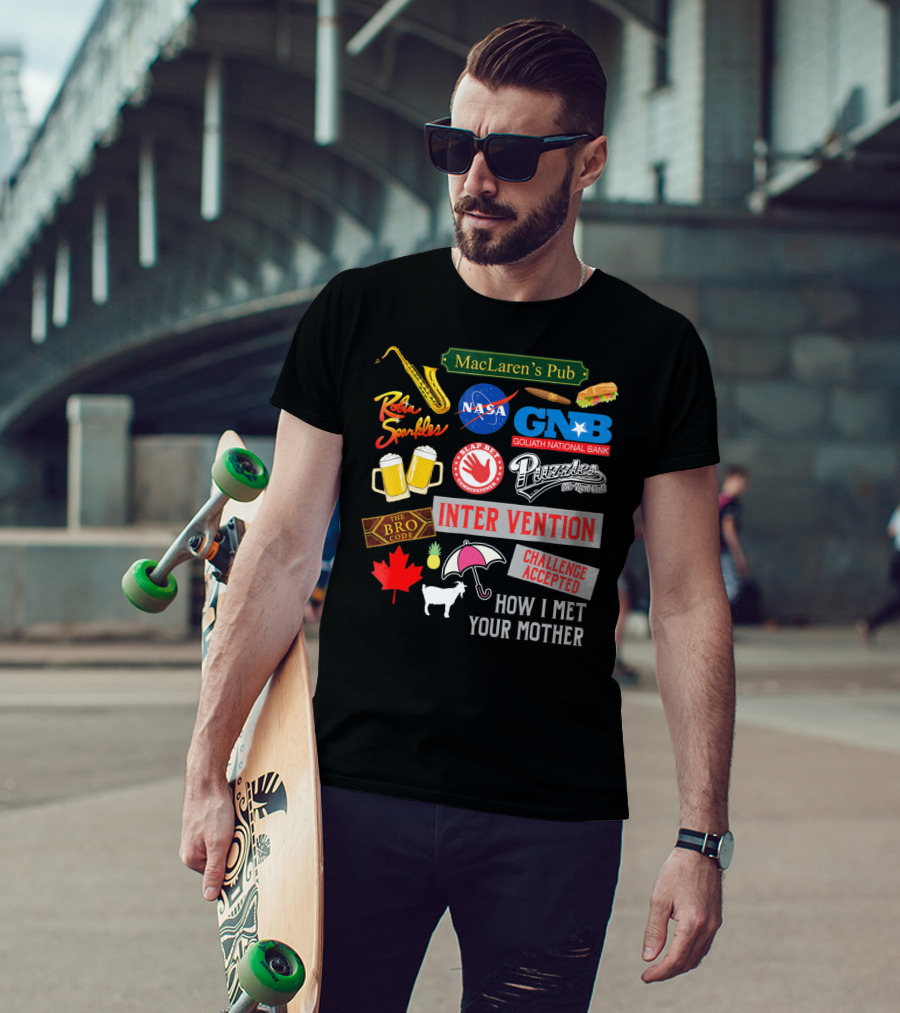 MacLaren's Pub Robin Sparkles Goliath National Bank Puzzles Intervention The Bro Code Challenge Accepted How I Met Your Mother T-Shirt