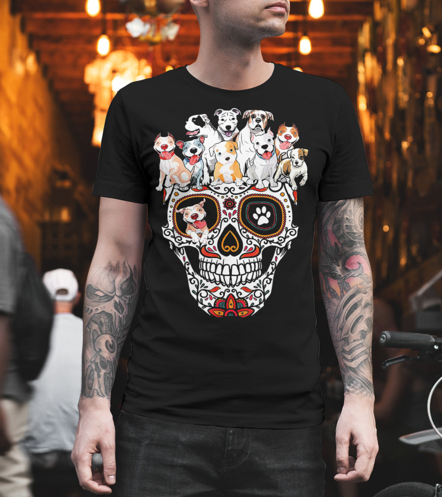 Pitbull Mom Sugar Skull Funny Canine Compilation T-Shirt