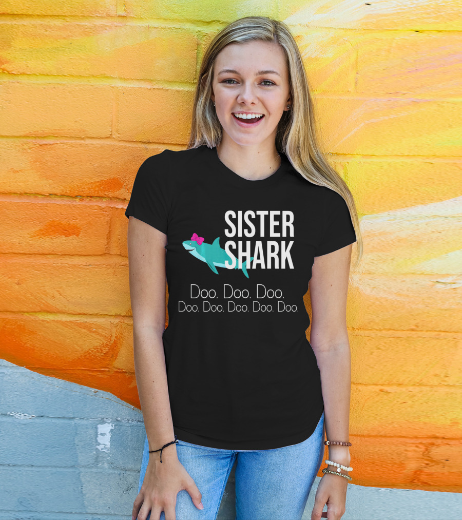 Sister Shark Doo Doo Doo Bow Pink T-Shirt