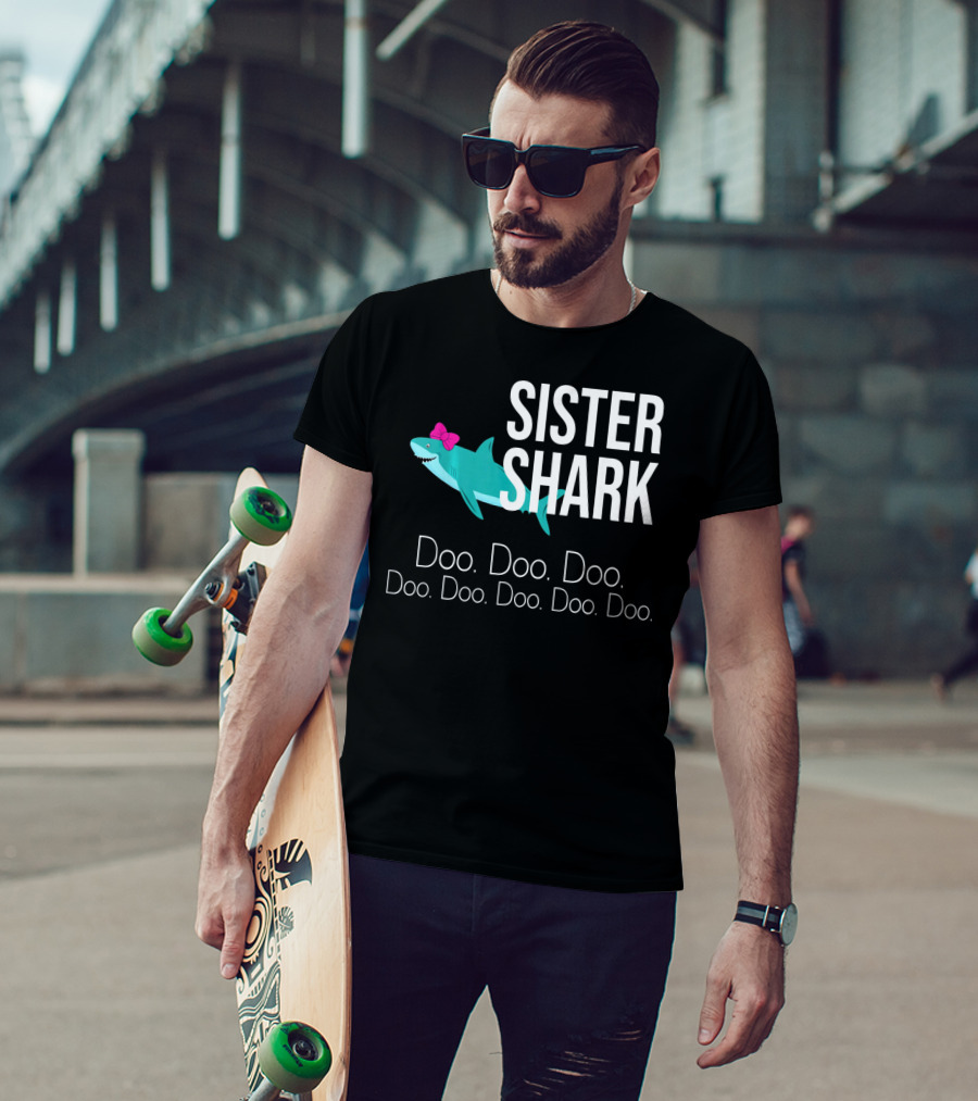 Sister Shark Doo Doo Doo Bow Pink T-Shirt