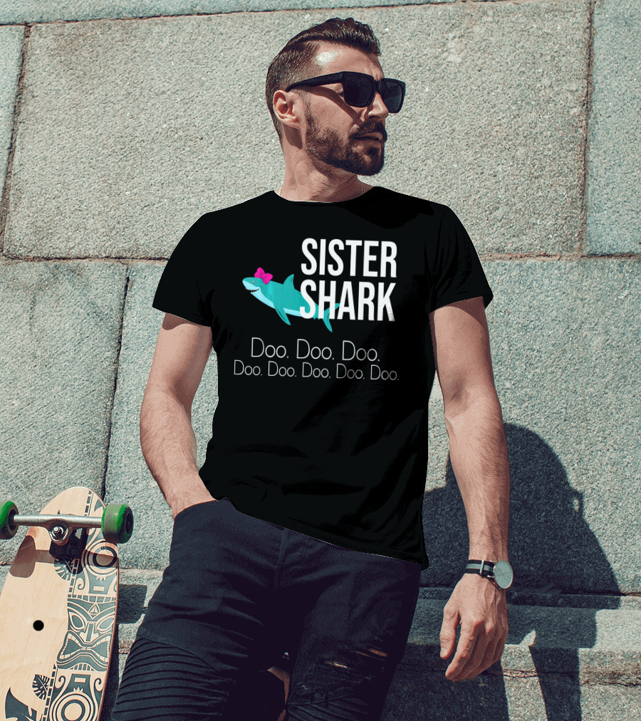 Sister Shark Doo Doo Doo Bow Pink T-Shirt