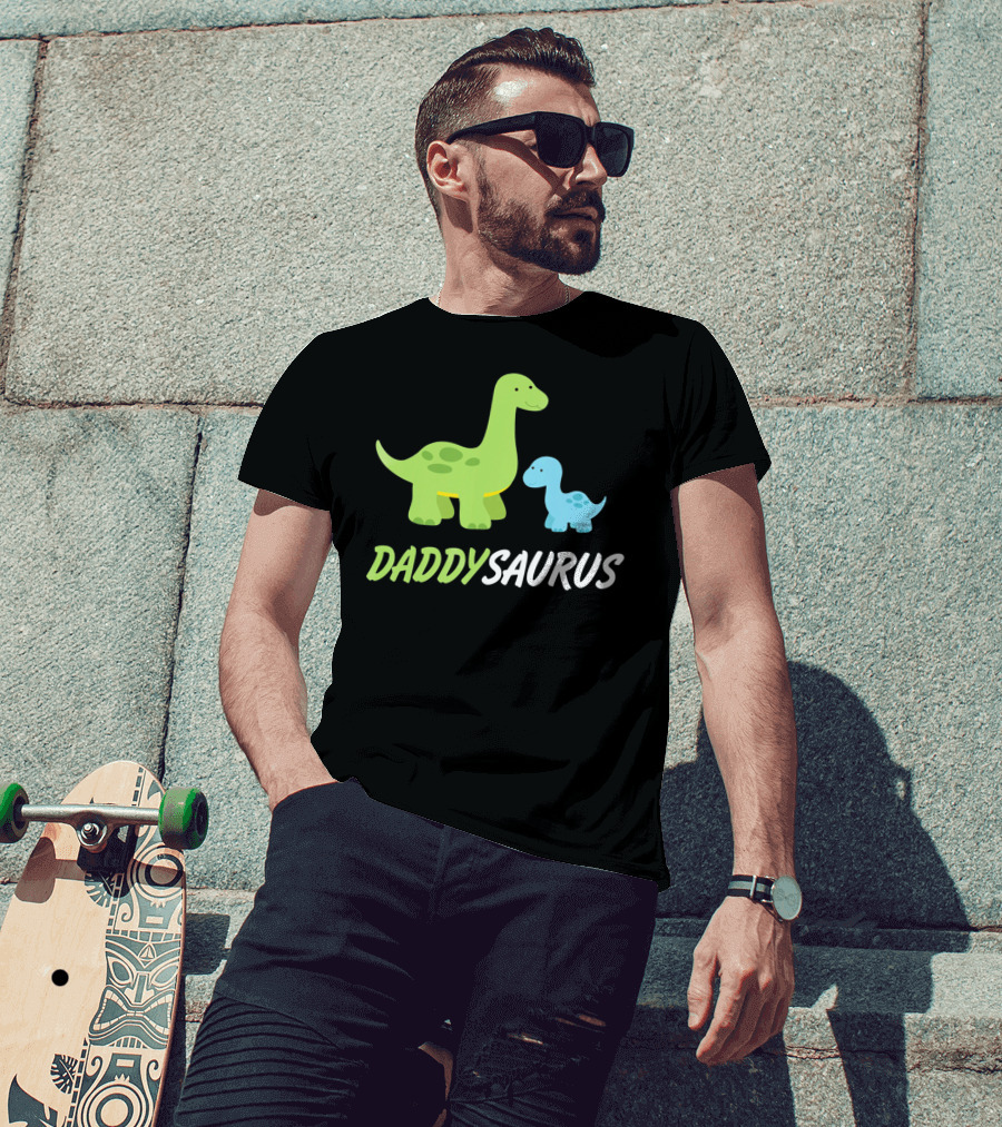Daddysaurus Cute Sweet Daddy Family With Green Blue Dinosaurs T-Shirt