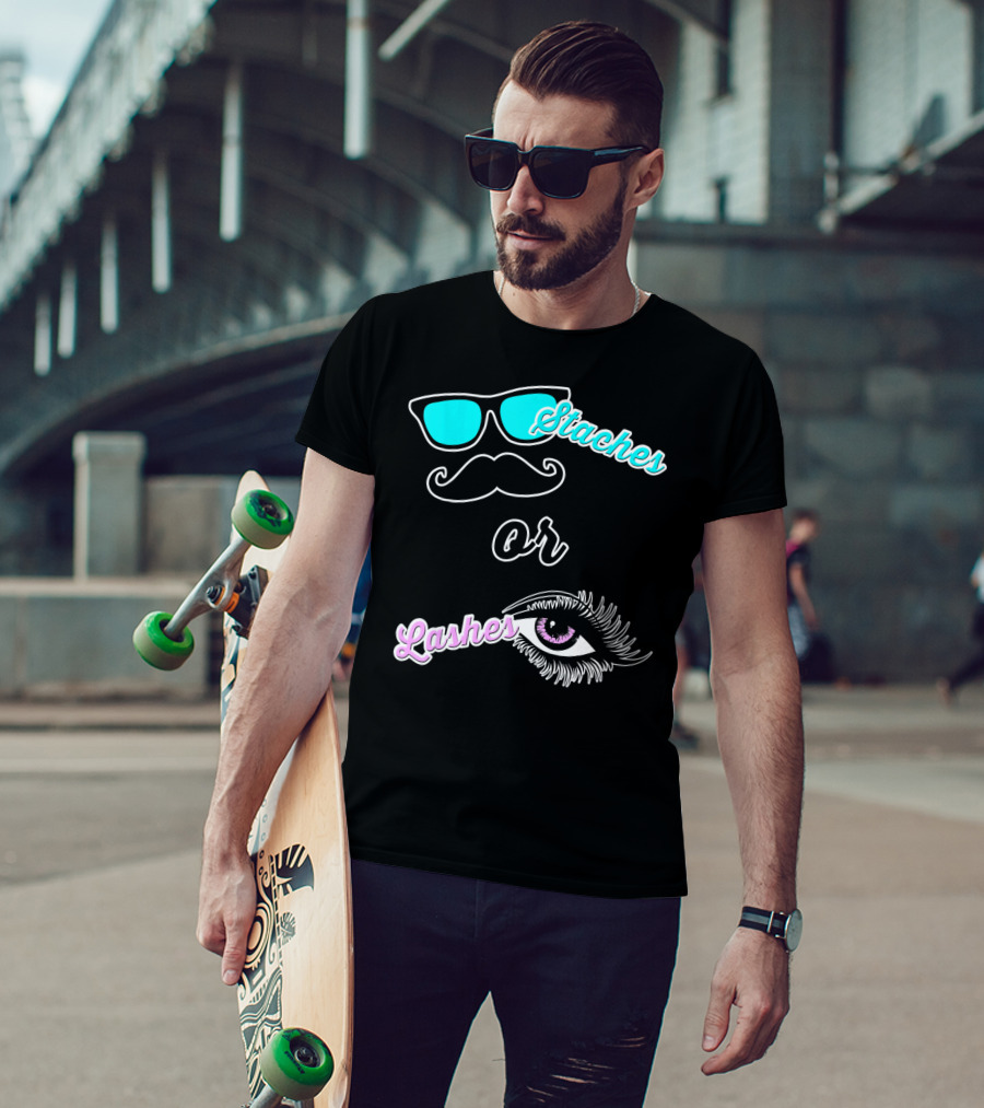 Staches Or Lashes Gender Reveal Sunglasses Mustache Eyelash Eye T-Shirt
