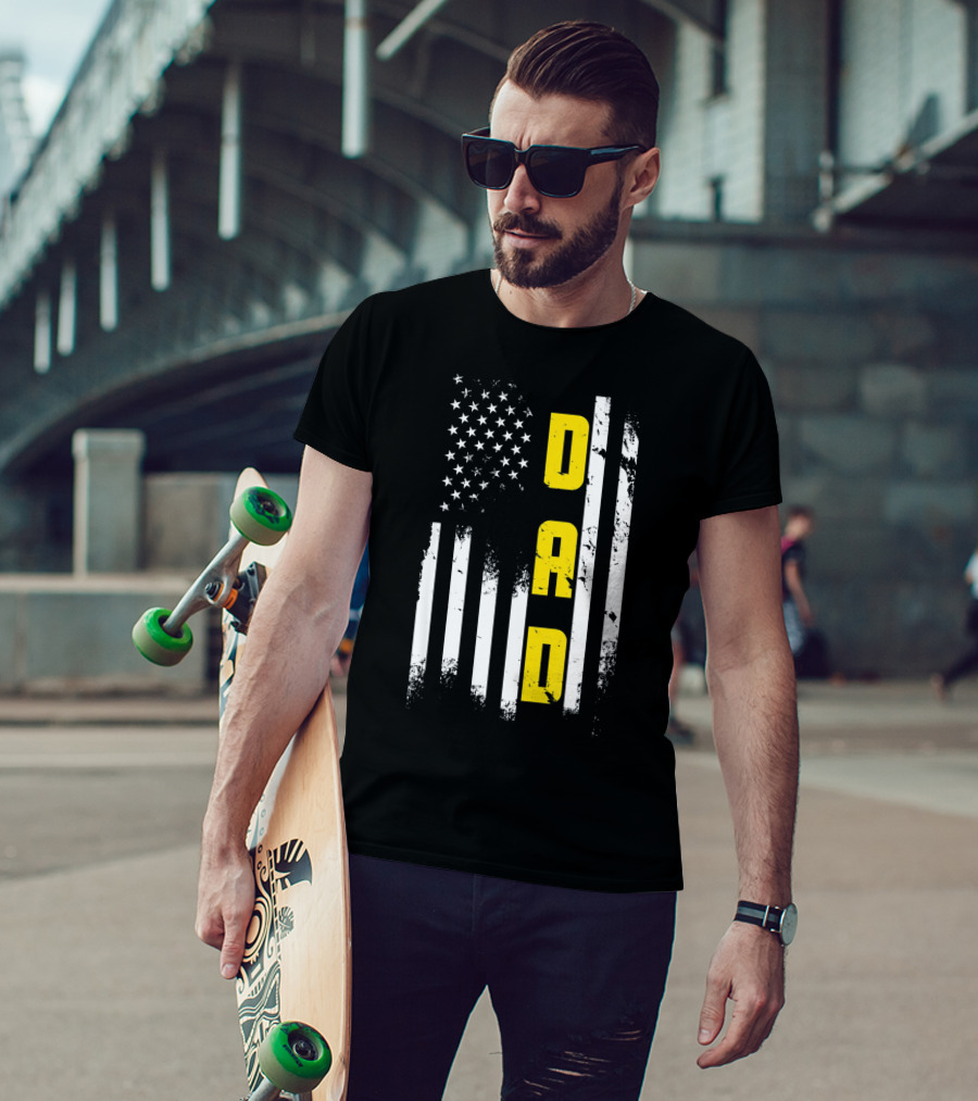 Thin Gold Line Flag Dad 911 Dispatcher Father's Day T-Shirt