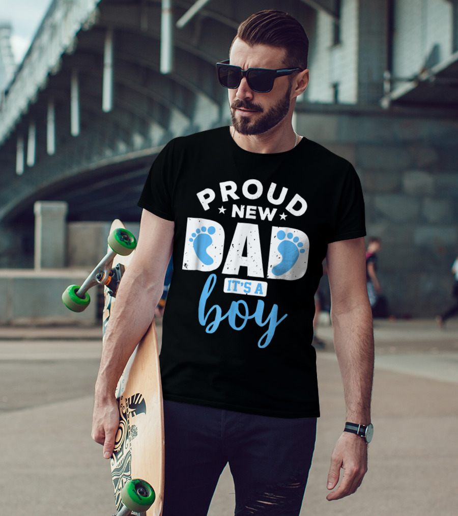 Proud New Dad It's A Boy Blue Footprints T-Shirt