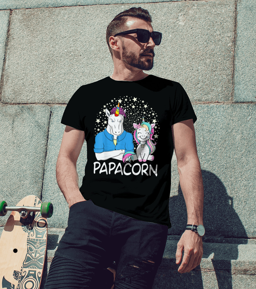 Papacorn Unicorn Dad And Baby Daddy Mens Stars T-Shirt