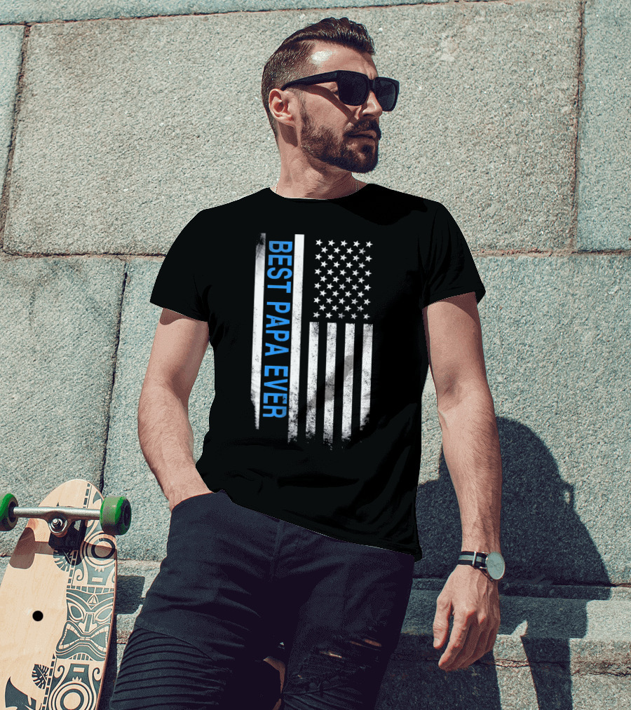 Best Papa Ever Thin Blue Line American Flag USA Flag T-Shirt