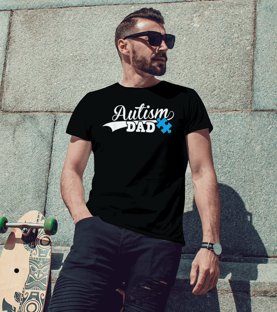Autism Dad Awareness Puzzle Piece Support T-Shirt