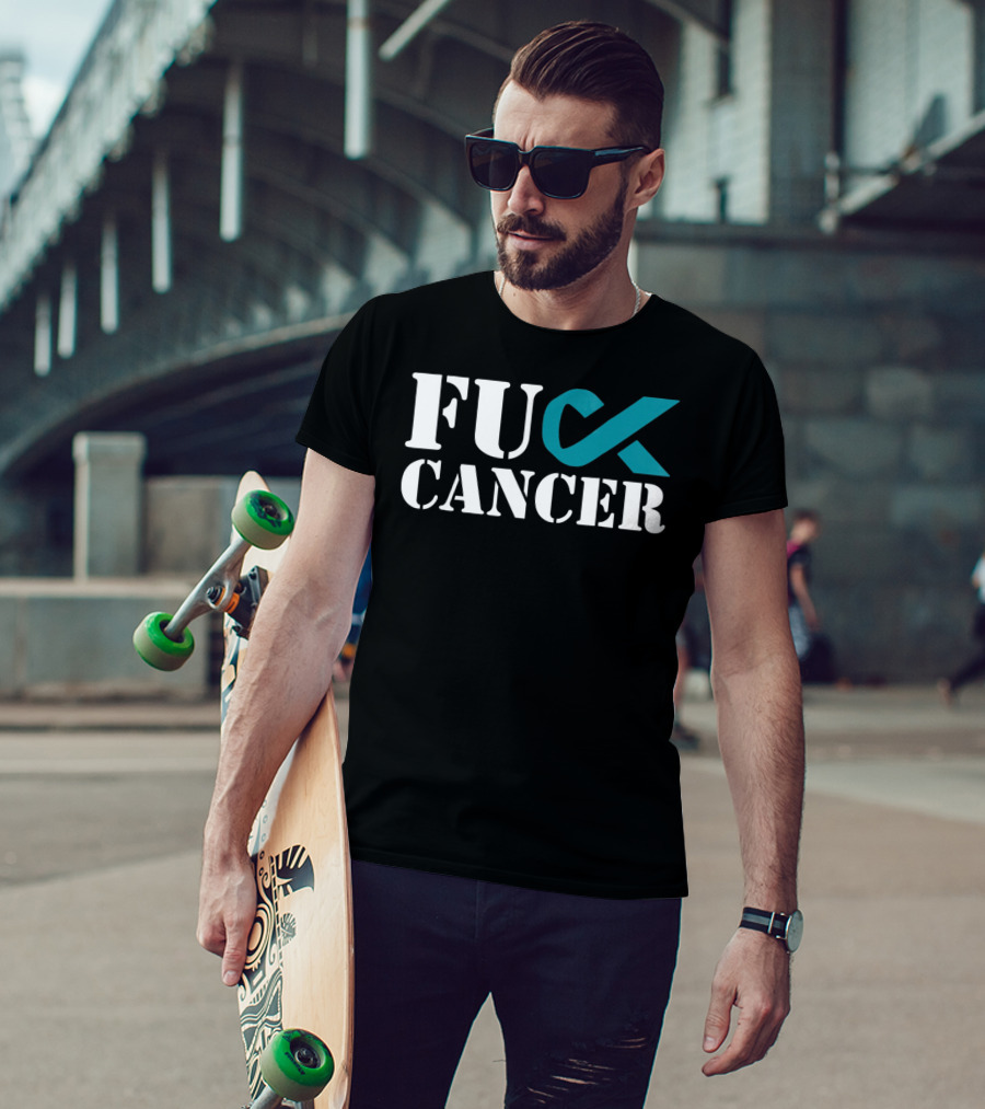 Fck Cancer Teal Ribbon Ovarian Cancer Awareness T-Shirt