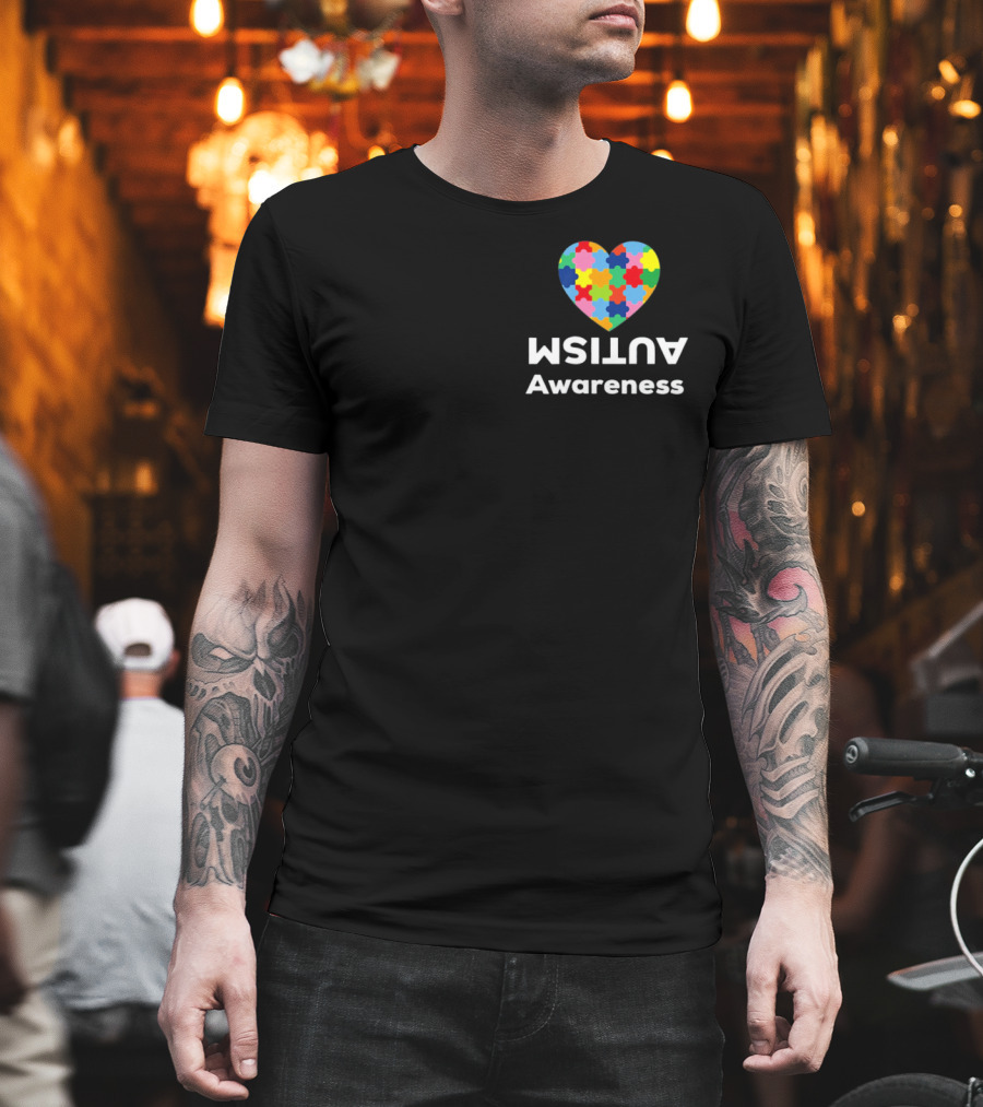 Autism Awareness Love April Heart with Multicolored Puzzle Pieces T-Shirt