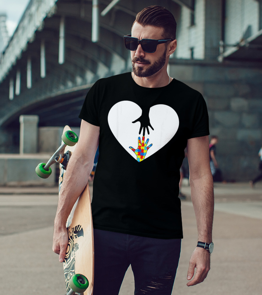 Hand Love Autism Awareness Heart Puzzle Connection T-Shirt