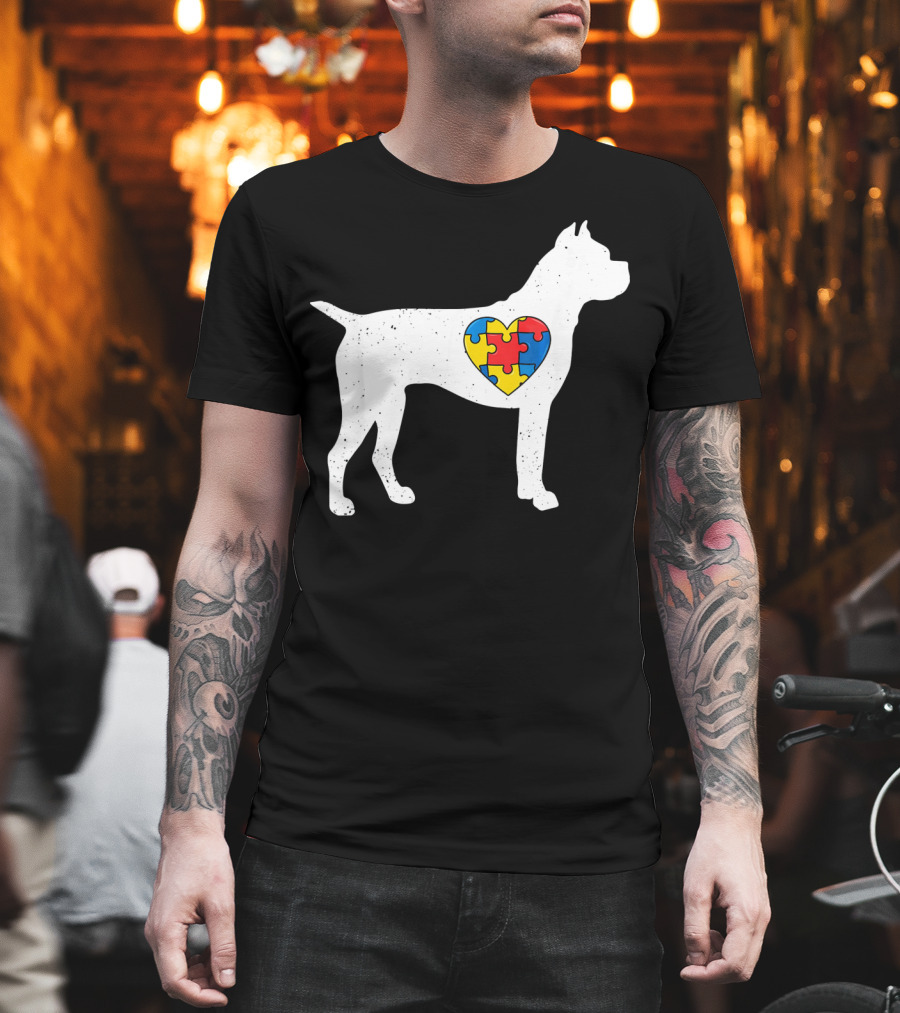Boxer Heart Autism Awareness Puzzle Day T-Shirt