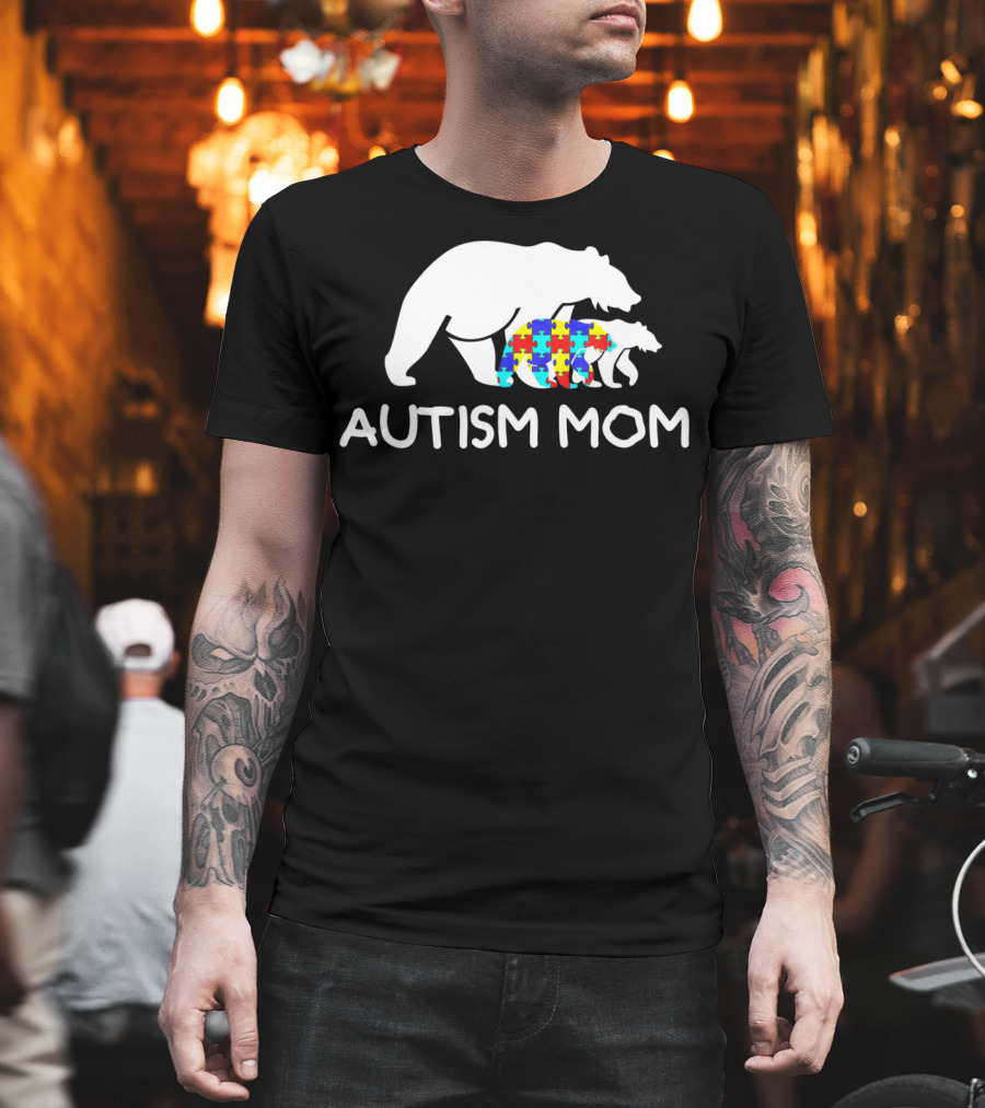 Autism Mom Awareness Mama Bear Puzzle Support T-Shirt